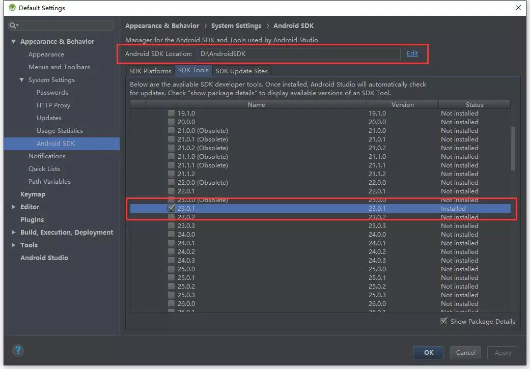 Android SDK Settings