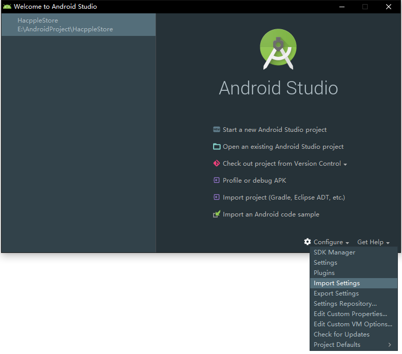 Android Studio - Import Settings