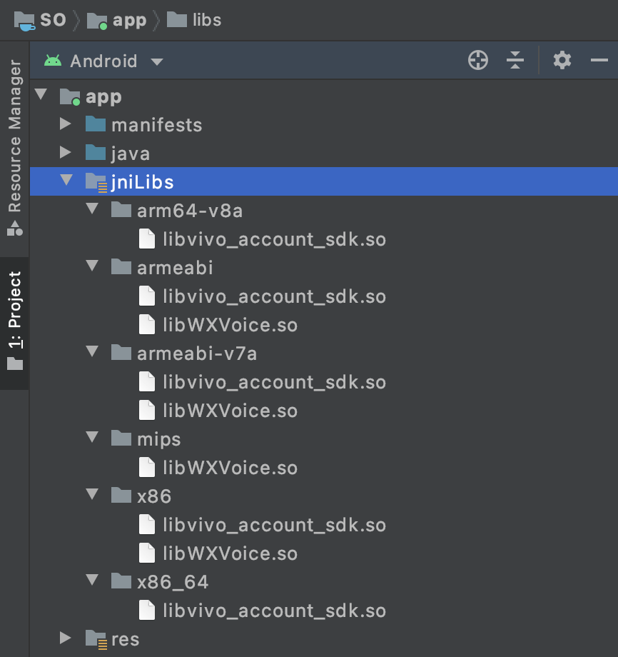 导入两个支持不同 ABI 的 SDK