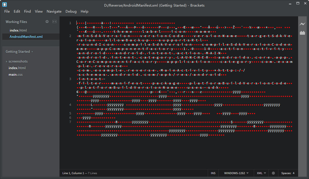 Brackets 打开被编译的 AndroidManifest