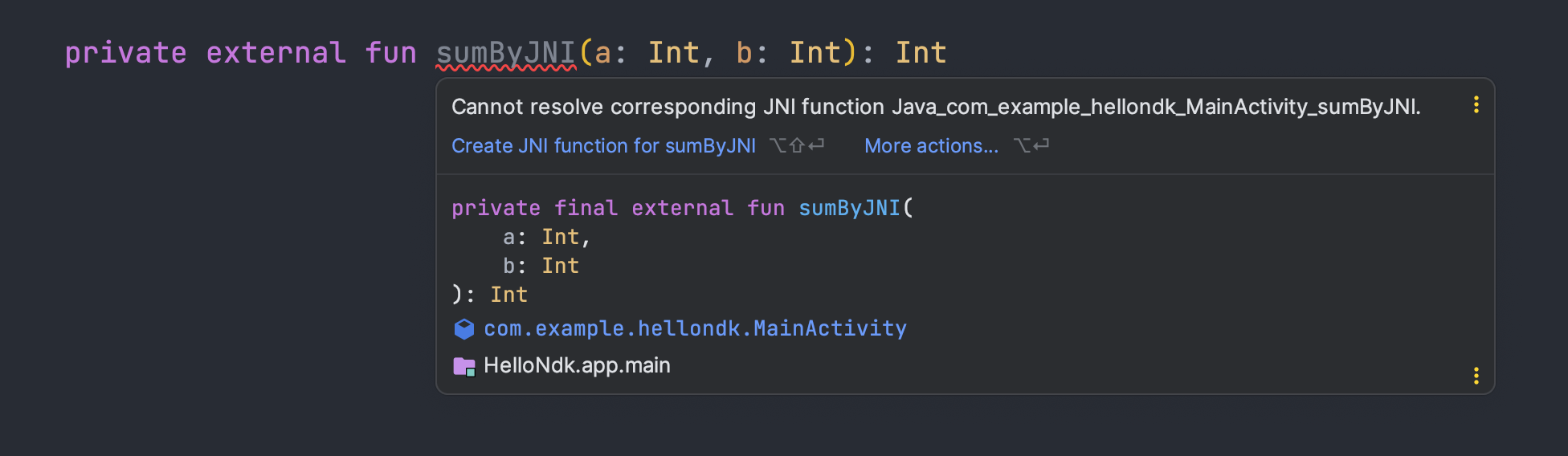 Android Studio 提示找不到 JNI 方法